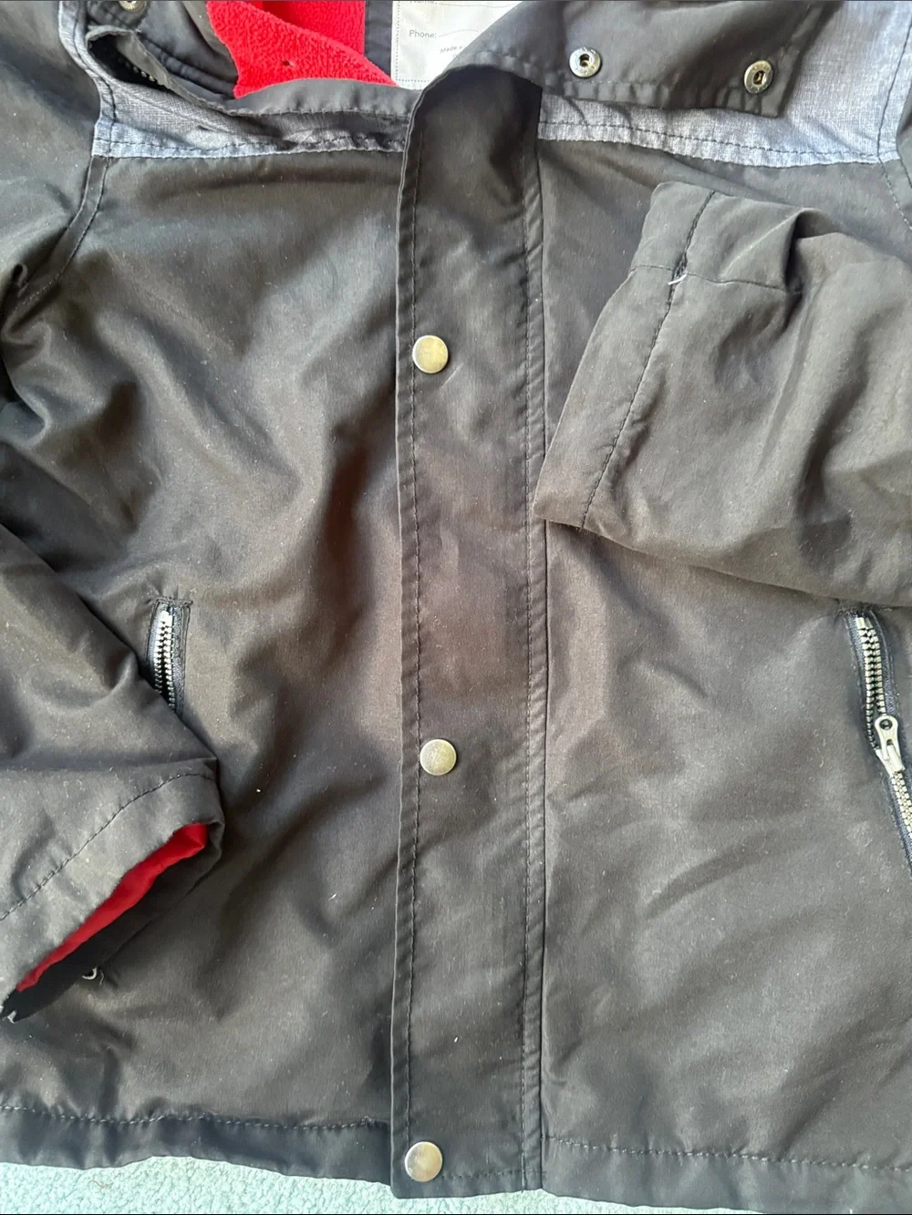 Carter's Black Hooded Puffer Jacket with Red Lining